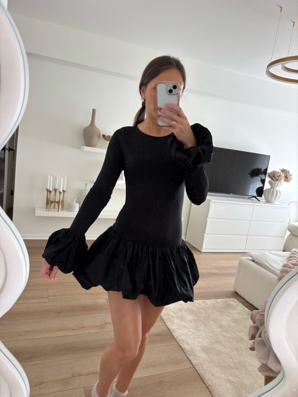 Fashion Nova Black Ruffle-Hem Mini Dress